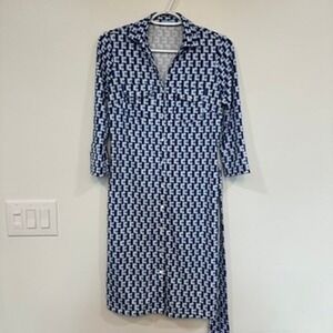 J Mclaughlin Womens Dress XS Catalina Cloth Stretch Collar Button Waist Tie Geo